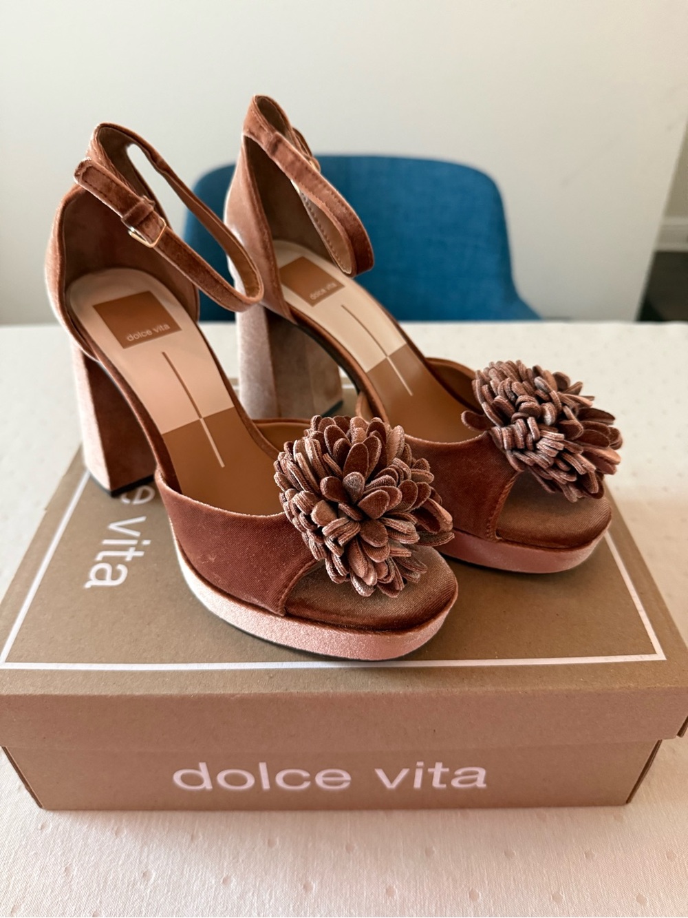 Dolce Vita Brown Suede Platform Sandals with Pom Pom Accent